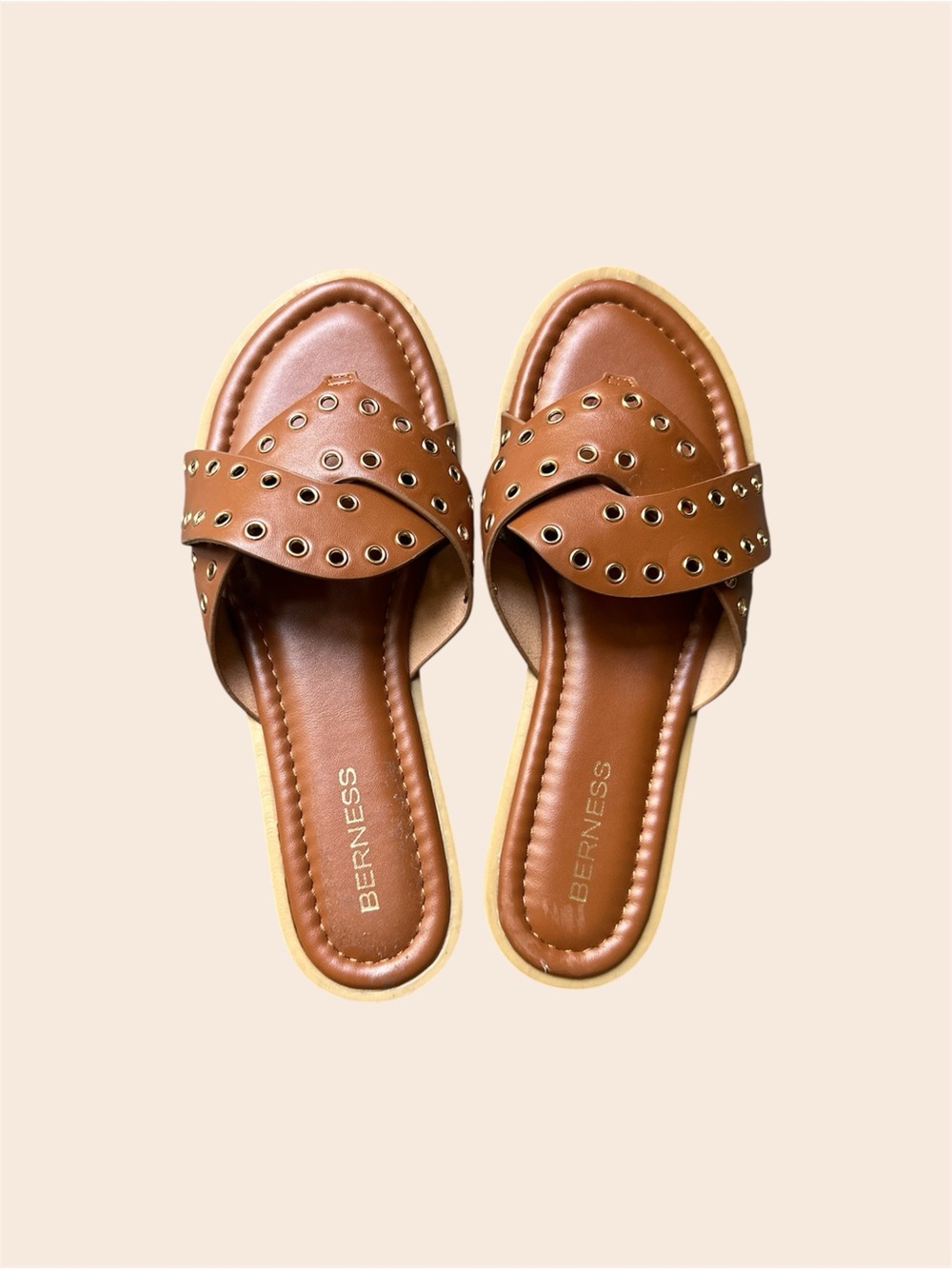 Berness Tan Eyelet Slide Mules